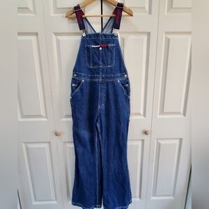 VTG Y2k Tommy Hilfiger Bib Overalls Spell Out Straps Flag Jeans Carpenter Cargo